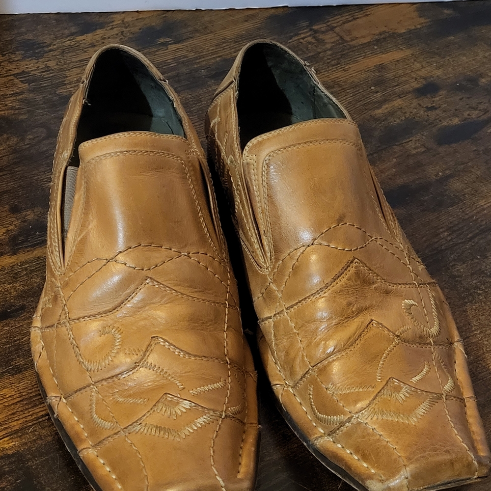 SOHO LAB MEN CASUAL GENUINE LEATHER COWBOY OXFORDS WESTERN DRESS SHOES TAN Sz 9